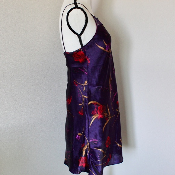 Vintage Deep Purple & Jewel-Toned Floral Print Lace Detail Chemise - Picture 3 of 6